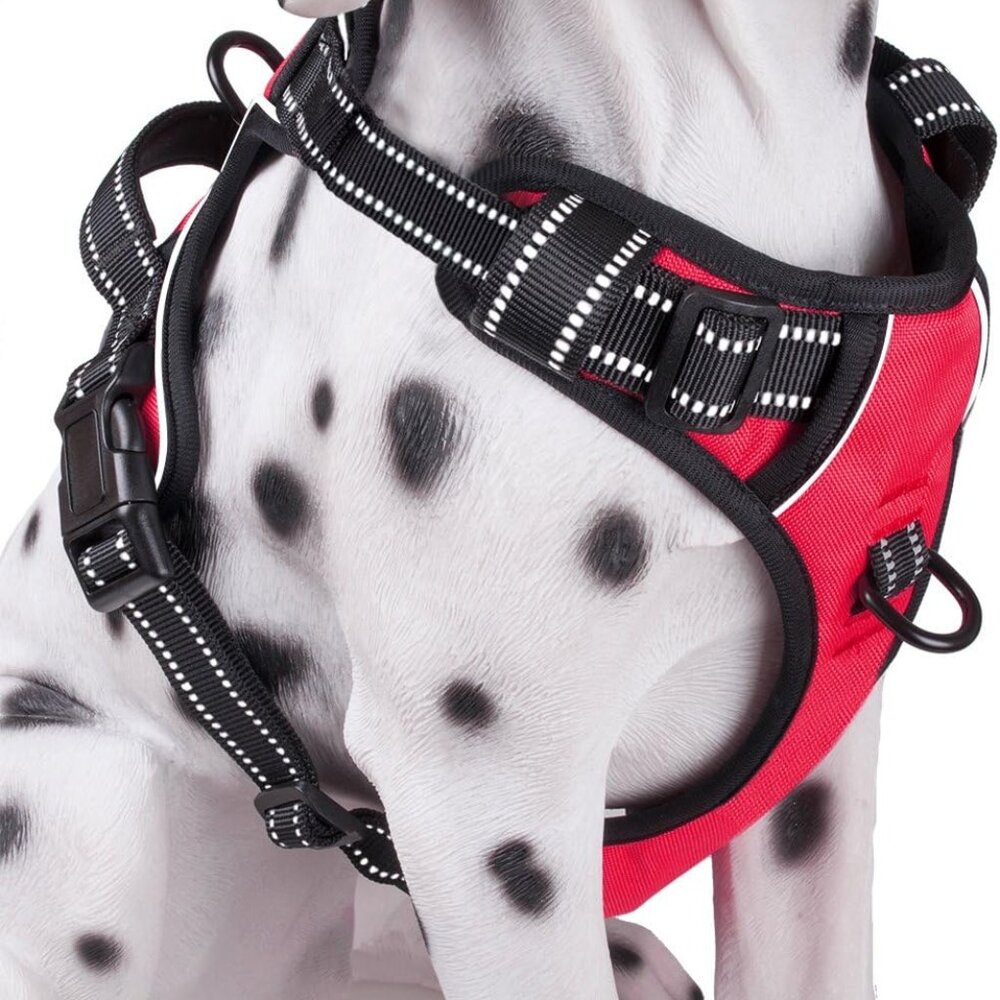 PoyPet No Pull Dog Harness, Reflective Comfortable Vest Harness Red Sz. M